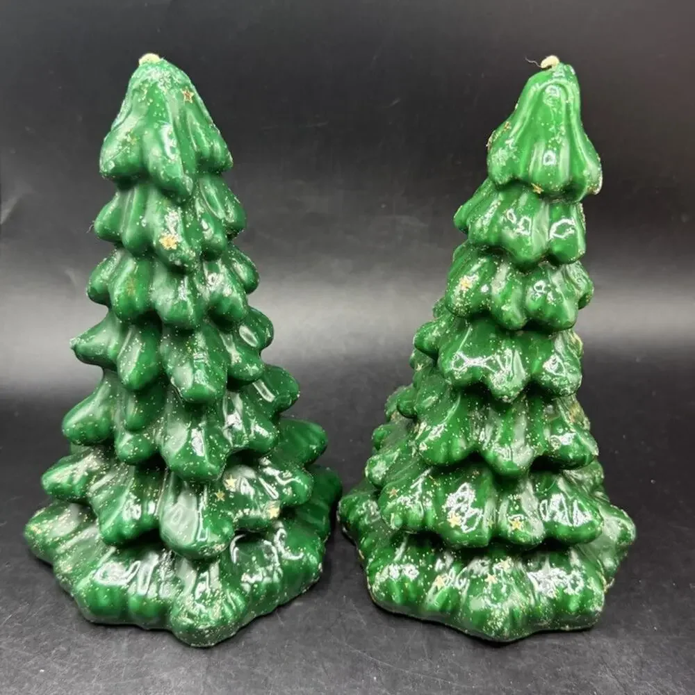 VTG Gurley 2 Green Christmas Tree Candles Gold Stars Holiday Decor 8
